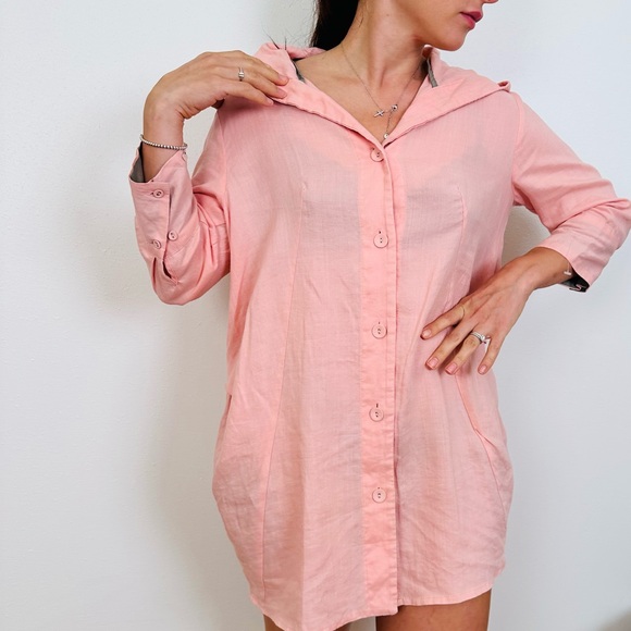 A. Mollin 100% linen tunic dress with hood button down coverup - Picture 2 of 9